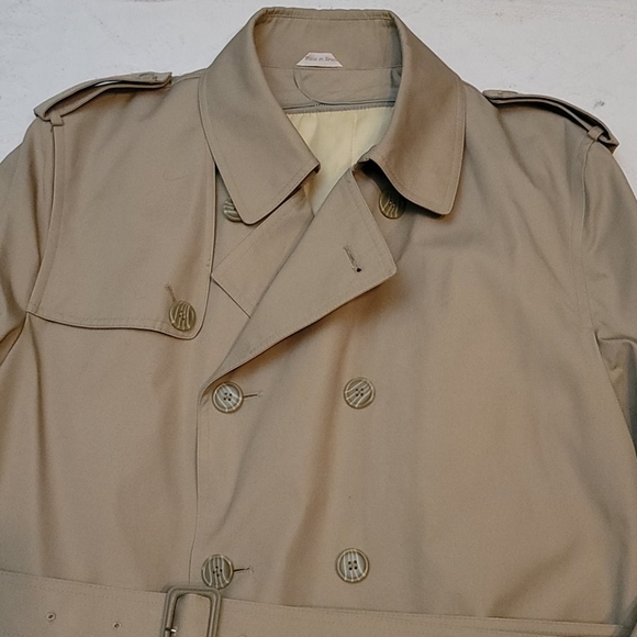 Vintage Oleg Cassini trench coat tan khaki 44 Reg - Picture 2 of 12